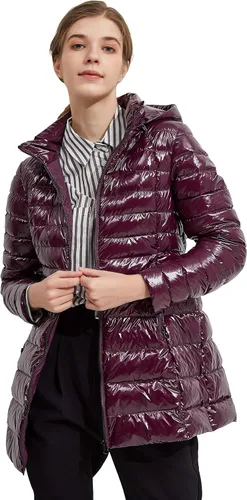 Vista 4 de Orolay Chaqueta acolchada ligera de plumón para mujer, chaqueta acolchada con capucha