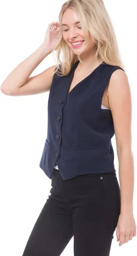 Vista 4 de Design by Olivia Chaleco de esmoquin con cuello en V y botones para mujer