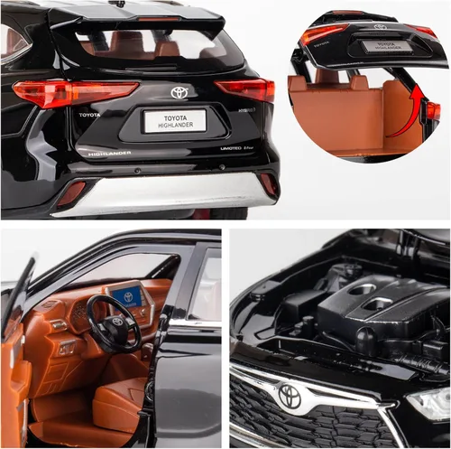 Vista 5 de BDTCTK 1/24 Highlander Modelo de Coche, Vehículo de Juguete de Aleación de Zinc con Sonido y Luz para Niños, Regalo para Niños y Niñas (Negro)