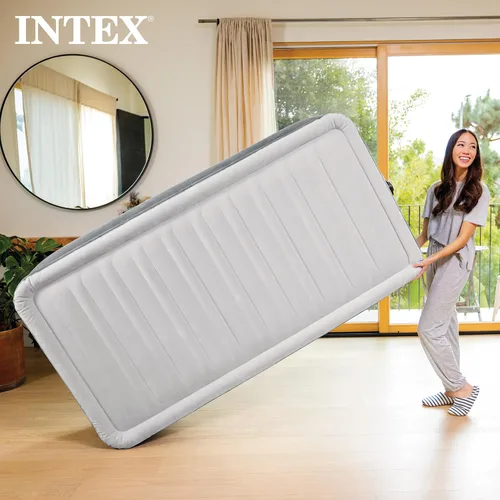 Vista 8 de Intex 67765ED Dura-Beam Deluxe Comfort-Plush Mid-Rise Air Mattress: Fiber-Tech – Tamaño Twin – Bomba eléctrica incorporada – Altura de la cama 33 cm