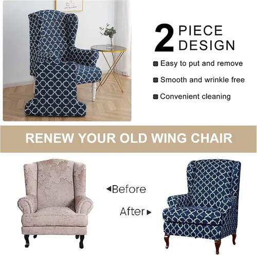 Vista 76 de Eco-Ancheng Funda para silla Wingback, 2 piezas, respaldo de ala, fundas de elastano para sillón con respaldo de ala, fundas para sillón con parte