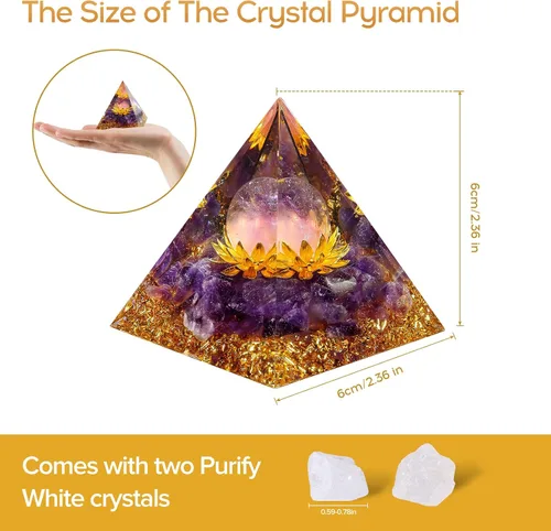 Vista 2 de Hopeseed Pirámide de cristal de orgón para energía positiva, flor de la vida, cristales curativos de amatista de orgonita pirámide para reducir