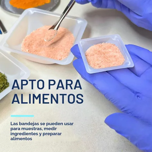 Vista 6 de Weigh Boats - Bandejas de plástico desechables pequeñas (0.2 fl oz, paquete de 125) para báscula, bandeja cuadrada antiestática, plato