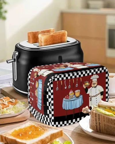 Vista 5 de Cubierta para tostadora de 2 rebanadas, a cuadros blancos y negros, protección contra el polvo de poliéster ChefSRS1577