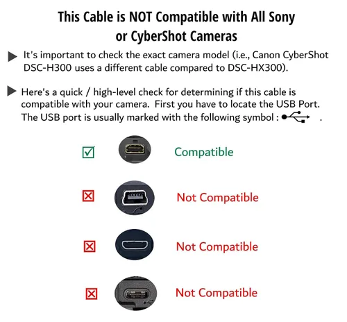 Vista 4 de Cable cargador y datos para Sony Cybershot DSC W800 W310 W830 W370 H200 H300