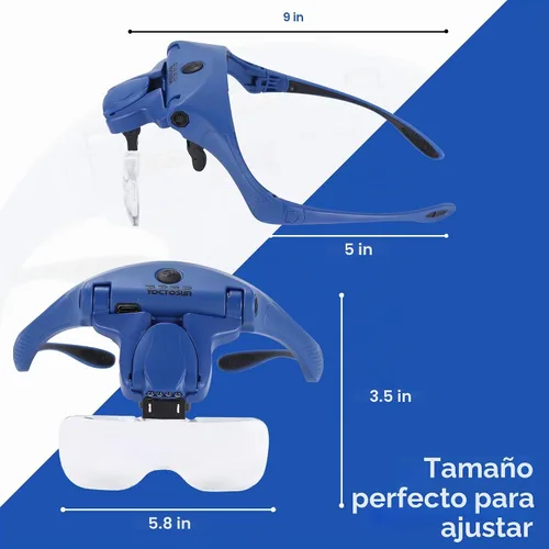 Vista 7 de YOCTOSUN - Gafas de aumento con luz, lupa de diadema manos libres con 4 luces LED y 5 lentes desmontables de 1X a 3.5X, lupa de cabeza recargable