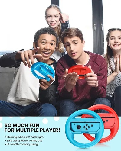 Vista 6 de VOYEE Steering Wheel Compatible with Nintendo Switch Wheel, Family Use Accessories Compatible with Switch JoyCon Controllers, 2 Pack (Blue and Red)