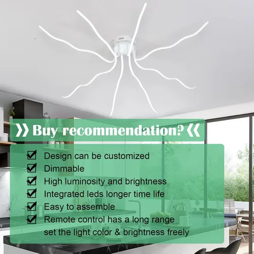 Vista 5 de Lámpara de techo LED moderna regulable para comedor, lámpara de cocina de lujo, 8 luces, cerca de techo, montaje empotrado