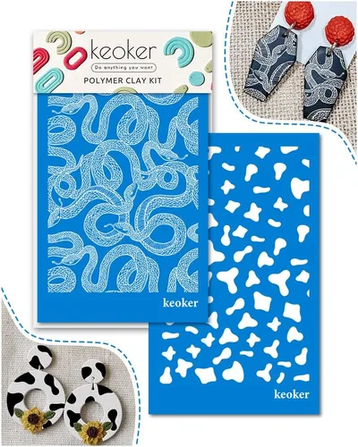 Vista 8 de KEOKER Pantalla de seda con estampado animal para arcilla polimérica, leopardo guepardo, vaca moteada, patrón de serpiente plantilla de arcilla 4
