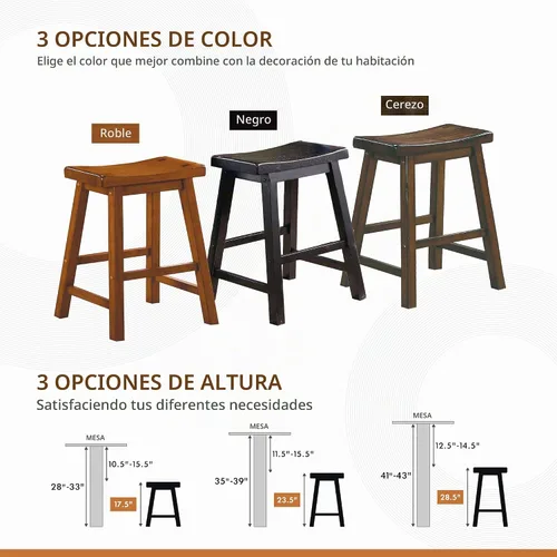 Vista 7 de Lexicon - Taburetes de asiento de silla de montar de altura de comedor, juego de 2, madera maciza, color negro