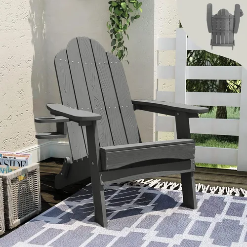 Vista 14 de LUE BONA - Silla plegable Adirondack, portavasos, juego de 4, color negro