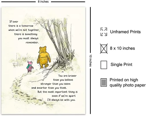 Vista 2 de Arte de pared de Winnie - Decoración para habitación de niños de Pooh - Niños - Dormitorio para niñas pequeñas - Arte para guardería de bebés
