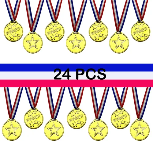 Vista 2 de Medallas ganadoras de plástico de 24 piezas, medallas de oro para niños, deportes escolares, competencia de fútbol, juegos, espectáculo de talentos