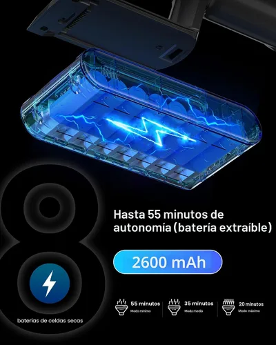 Vista 9 de Aspiradora inalámbrica para el hogar, potente aspiradora con filtro HEPA, tiempo de funcionamiento de 55 minutos, luz LED, cepillo antienredos