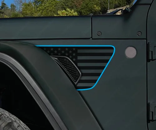 Vista 10 de Skull Daddy Graphics Banderas de ventilación estándar compatibles con Jeep Wrangler Gladiator Rubicon Mojave 392 JL JT 2018-2026 (4X azul)