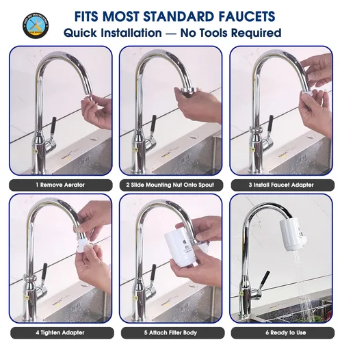 Vista 8 de Sistema de filtración de agua de montaje en grifo, purificador de agua sin BPA para fregadero, el filtro reemplaza 400 galones de agua, dura seis