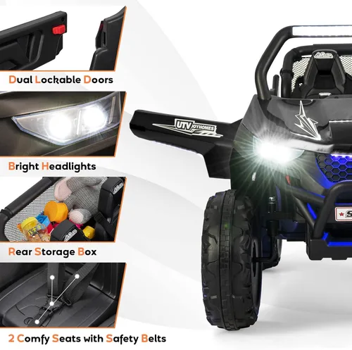 Vista 4 de HONEY JOY Auto de 2 plazas, 12 V, batería de 12 V, con control remoto, suspensión de resorte, velocidad alta/baja, almacenamiento, música, USB, Negro