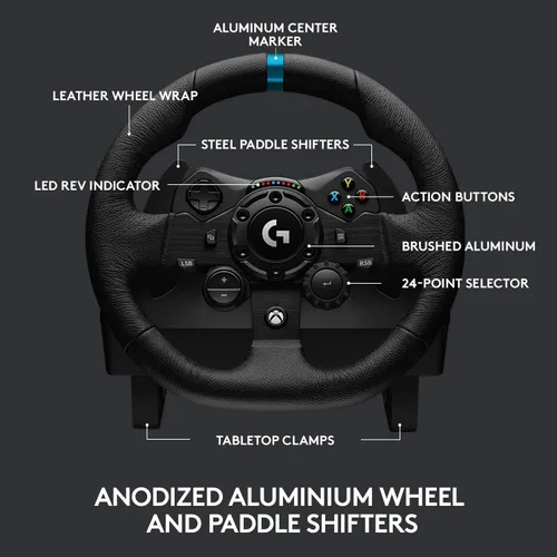 Vista 6 de Logitech G Rueda de carreras 923 y pedales para Xbox XS, Xbox One y PC con TRUEFORCE hasta 1000 Hz Force Feedback, pedal sensible, control