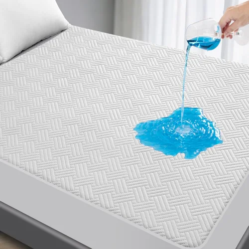 Vista 10 de Protector de colchón impermeable tamaño individual con bolsillos profundos, color gris Breathable Noiseless Soft Mattress Pad Cover Fits 8"-21