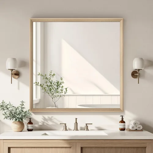 Vista 21 de Espejo de Pared Enmarcado con Efecto de Madera de Roble, Espejo Rectangular de 16x20, Vidrio Templado Anti-desplatado de 1/8", Marco Sostenible