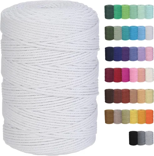 Vista 25 de Cuerda de macramé de algodón de 2 mm, 220 yardas, suministros naturales de macramé de color, cuerda de algodón suave para artesanía, para colgar