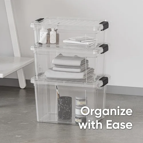 Vista 6 de Superio Caja de almacenamiento transparente con tapa, contenedores de plástico de 4.7 cuartos para organizar, cajas apilables, sin BPA, no tóxico