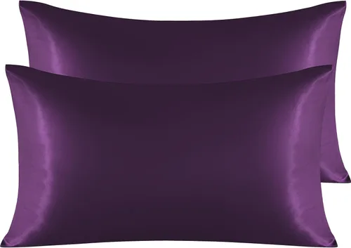 Vista 72 de NTBAY Paquete de 2 fundas de almohada estándar de satén para cabello y piel, lujosas y sedosas fundas de almohada con cierre de sobre, 20 x 26