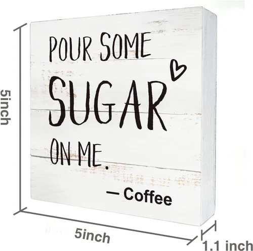 Vista 2 de Letrero de café en madera para caja de cocina y decoración del hogar, placa de madera rústica y divertida con la frase en inglés "pour some sugar on
