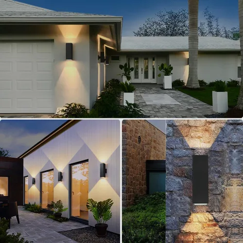 Vista 7 de SHIMR Luces de pared para exteriores modernas al atardecer al amanecer, aplique exterior cuadrado negro mate con bombillas incluidas, iluminación