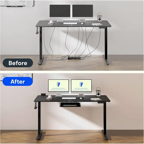 Vista 6 de FLEXISPOT EN2 Marco de escritorio de pie con regleta de alimentación de abrazadera y bandeja de gestión de cables, base de escritorio eléctrica
