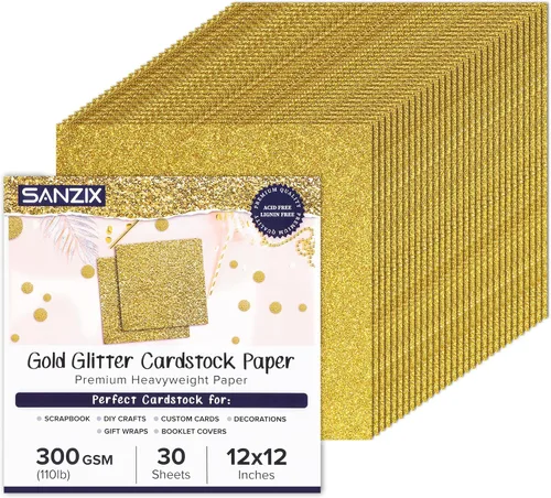 Vista 12 de SANZIX 30 hojas de papel de cartulina negra con purpurina de 12x12" - 110lb 300 GSM papel premium con purpurina brillante para Cricut, decoraciones