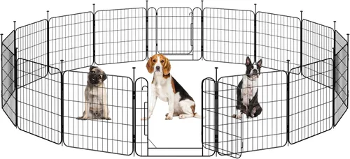 Vista 11 de Yaheetech Corralito expandible para perros, 8 paneles de 20 pulgadas con puerta para interiores y exteriores, cerca para mascotas para perros