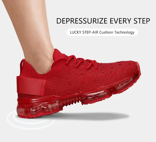 Vista 4 de LUCKY STEP - Tenis con cámara de aire de moda para mujer, transpirables, informales, cómodos y ligeros, para caminar