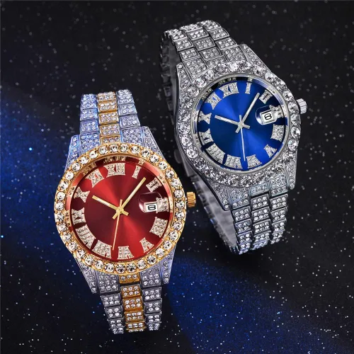 Vista 6 de Reloj de cristal unisex de moda con diamantes para hombre y mujer reloj de pulsera de diamantes de lujo
