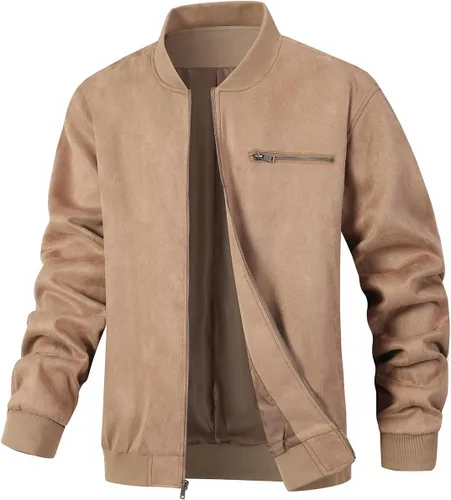 Vista 11 de Chaqueta bomber de gamuza para hombre, casual, ligera, vintage, abrigo universitario