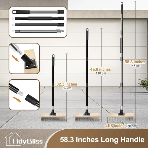Vista 7 de TidyBliss Cepillo de alambre de acero inoxidable con mango largo, escoba rígida de metal resistente, removedor de musgo para exteriores para piso