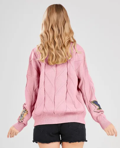Vista 3 de Cárdigan de punto trenzado para mujer, manga larga, frente abierto, con cuello en V, con botones, bordado de mezcla de lana, abrigo para exteriores