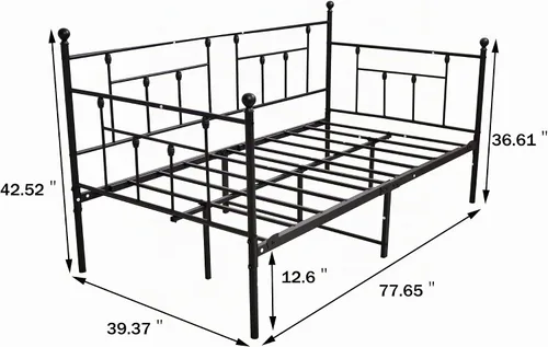 Vista 2 de Marco de sofá cama de metal con listones de acero, tamaño individual con base de colchón multifuncional, color negro