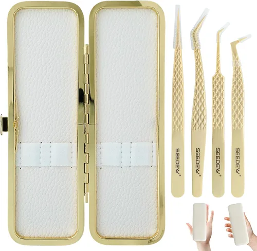 Vista 13 de Pinzas para Extensiones de Pestañas 1 PIEZA Acero Inoxidable 45 Grados Gancho Puntiagudo Multipropósito Pinzas de Aislamiento Suministros Dorado