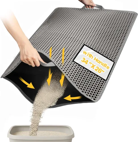 Vista 16 de Tapete de arena para gatos de tamaño compacto de 23.6"x14.6" para espacios pequeños, capa trasera mejorada impermeable a prueba de fugas Negro