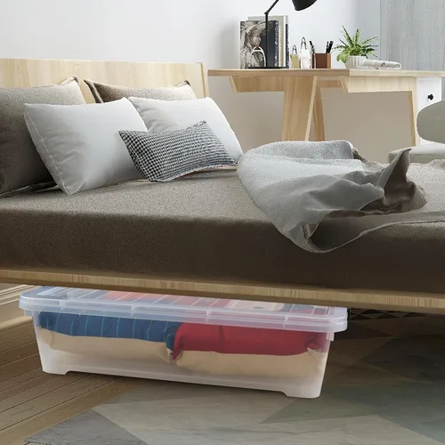 Vista 5 de Esdiplot - Paquete de 3 recipientes de almacenamiento transparentes para debajo de la cama, 40 L, recipientes de plástico con tapas y ruedas