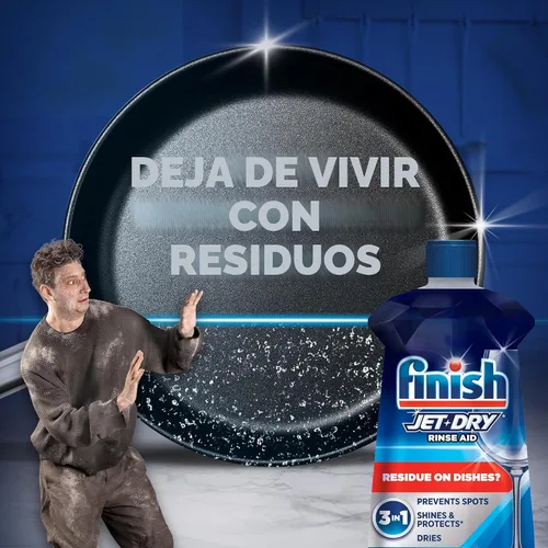 Vista 2 de Finish Jet-Dry Abrillantador para Lavavajillas, Compatible con Detergente para Lavavajillas, Previene Manchas y Residuos, Seca, Abrillanta