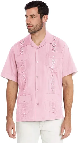 Vista 5 de vkwear Camisa de vestir de manga corta para hombre, estilo guayabera, cubana, playa, boda, informal, para hombre