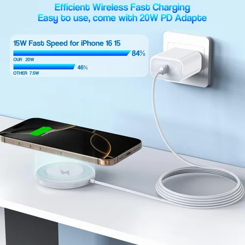 Vista 2 de [Certificado MFi de Apple] Cargador inalámbrico magnético para iPhone 17 16 15, 2 unidades de 6 pies y 15 W, cargador rápido Apple Mag-Safe USB C