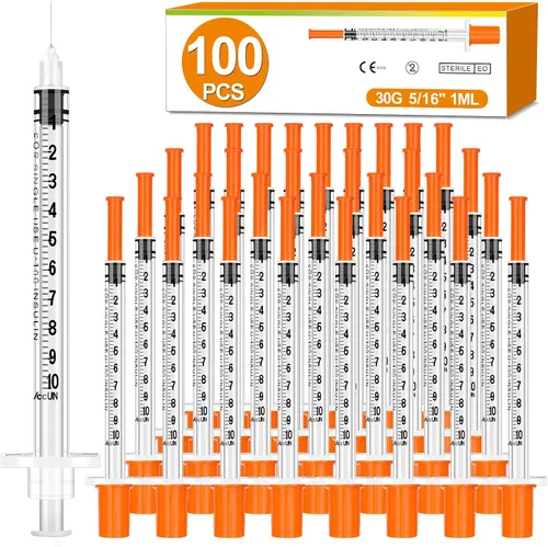 Vista 8 de 50 paquetes de jeringas de 1ml con aguja de 25Ga de 1 pulgada, embalaje sellado individualmente