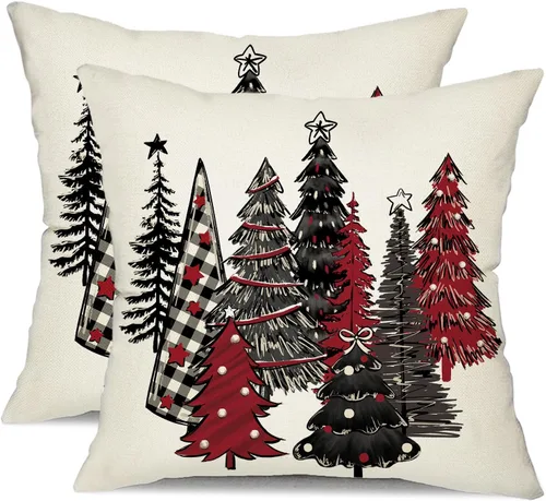 Vista 8 de DFXSZ Fundas de almohada de Navidad 16x16 pulgadas Juego de 2 fundas de almohada de árbol de Navidad decorativas en rojo para sofá de invierno Rojo