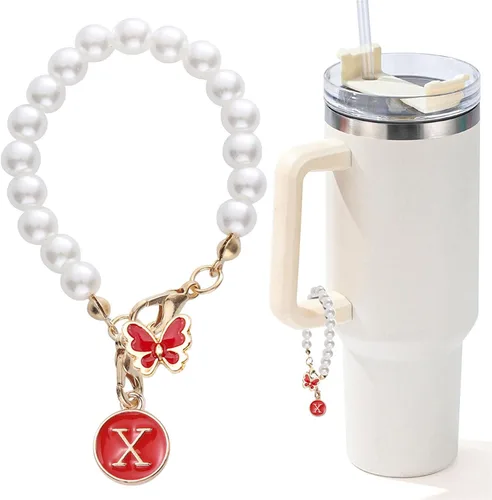 Vista 124 de Encanto de letra para Copa Stanley, accesorios de cadena de perlas, encantos de iniciales de Copa Stanley para asa, decoración de botella de agua