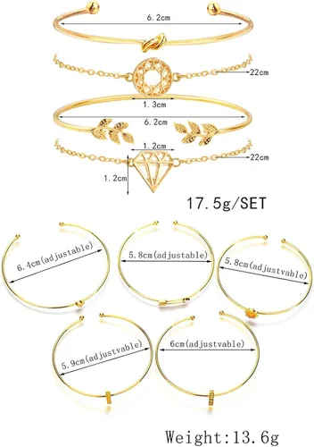 Vista 7 de Cocazyw 19 pulseras de varias capas apilables de oro rosa para mujer, pulseras ajustables para niñas, conjunto de regalos