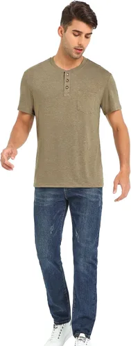 Vista 5 de Camisas Henley casuales de manga corta para hombre, con botones y bolsillo
