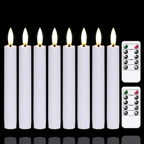 Vista 8 de Yeelida Velas cónicas sin llama a pilas con dos controles remotos con temporizador, velas LED de 6.4" con mechas 3D para ventana, luz cálida